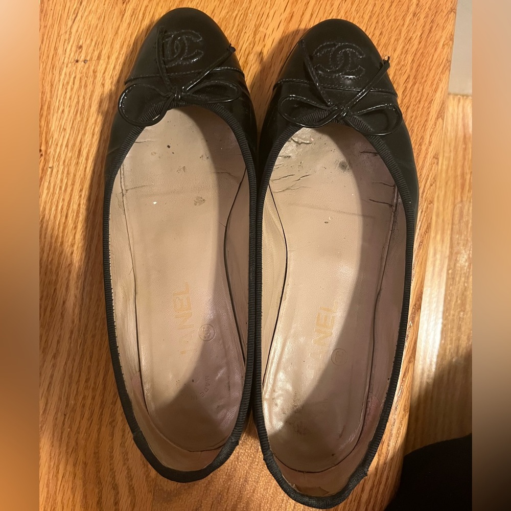 Chanel Black Patent Flats